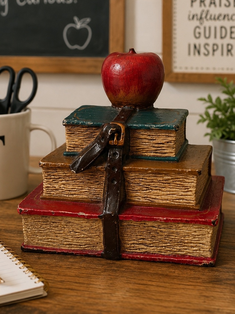 Vintage Cast Iron Book Stack Doorstop | Apple Library Decor 6”